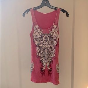 Fleur de lis rhinestone pink tank top biker style